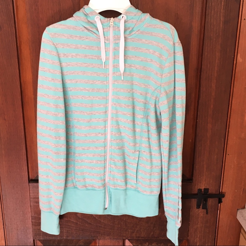 Striped Zip Up Light Sweatshirt with Hood